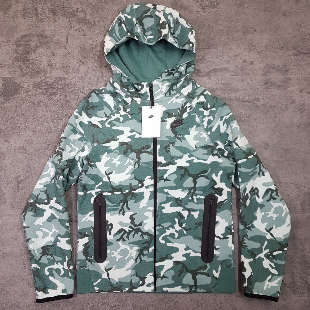NIKE Tech Pach Fleece Full Zip Hoodie Jacket‎ Kids Youth Boys XL Camo Green